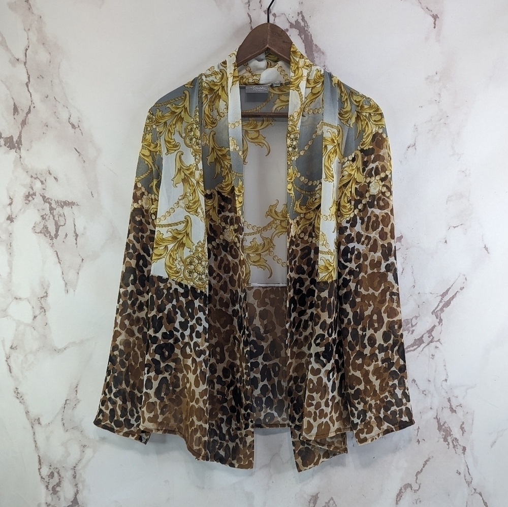 Chicos Ruana Womens Medium Wrap Cardigan Topper Blouson Leopard Link Chain - Picture 1 of 10